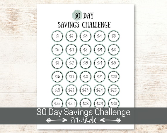 30 Day Savings Challenge Printable Money Challenge Tracker | Etsy