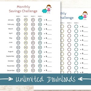 Monthly Money Savings Challenge For Kids Printable Money Challenge Tracker Money Goal Chart to Teach Kids How to Budget and Save image 6