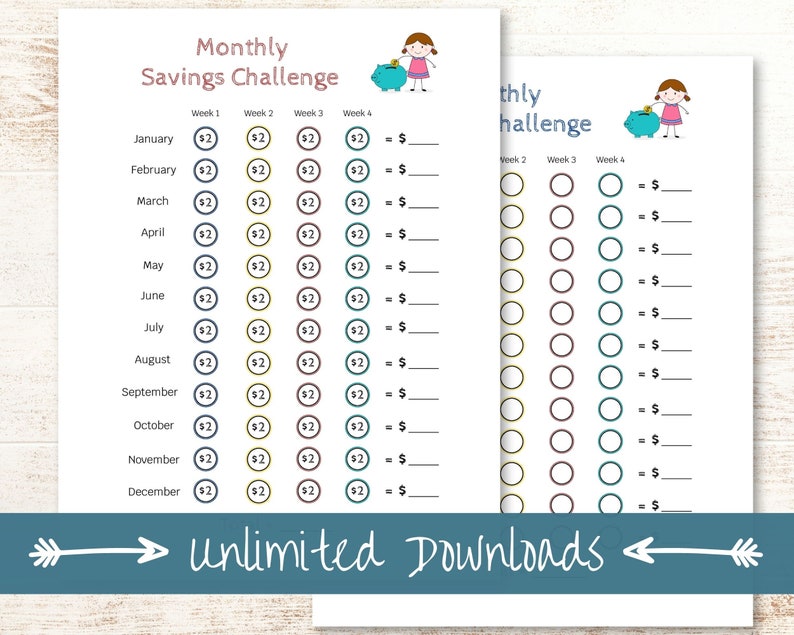 Monthly Money Savings Challenge For Kids Printable Money Challenge Tracker Money Goal Chart to Teach Kids How to Budget and Save image 6