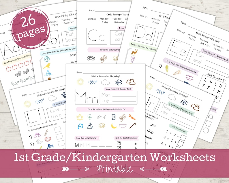 1st Grade Worksheets, Kindergarten Worksheets, Preschool Workbook, Busy Book, Alphabet Tracing, Math Worksheets, 1sth Grade Spelling image 1