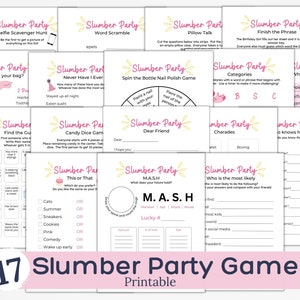 Slumber Party Games, Sleepover Party, Birthday Party Games, Girls Night Games,  Printable Games