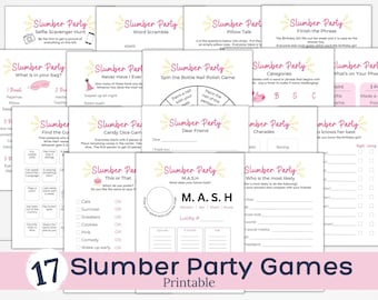 Slumber Party Games, Sleepover Party, Birthday Party Games, Girls Night Games,  Printable Games