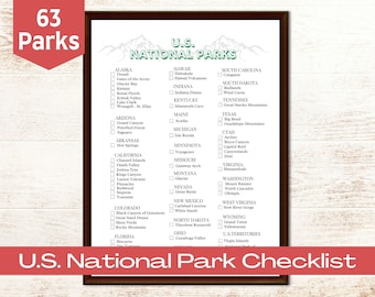 Checklist nationaal park | Logboek nationale parken Verenigde Staten | Poster Nationale parken | Reiscadeau | U.S Park Challenge | Afdruk nationaal park