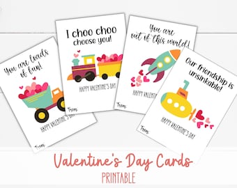 Valentine's Day Card For Kid's Class, Kid's Valentine's Day Card for School Printable, Boys Valentines Cards,  School Valentines Printable