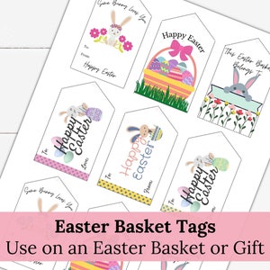 Easter Basket Gift Tags, Easter Basket Boy, Easter Baseket Girl,  Easter Basket for Kids, Easter Basket Name Tag, Bunny Tag Printable