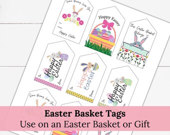 Easter Basket Gift Tags, Easter Basket Boy, Easter Baseket Girl,  Easter Basket for Kids, Easter Basket Name Tag, Bunny Tag Printable