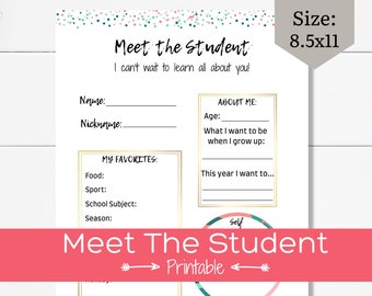 All About Me Student Printable | First Day of School | Meet The Student Flyer | Preschool, Kindergarten Handout | Back to School