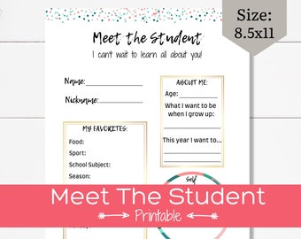 Todo sobre mí Estudiante imprimible / Primer día de clases / Conozca al folleto del estudiante / Preescolar, Folleto de jardín de infantes / Regreso a la escuela
