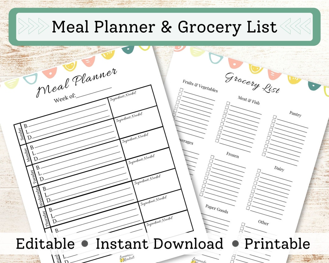 Meal Plan Template Meal Plan Printable Meal Prep Planner Weekly Meal