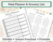 Meal Plan Template, Meal Plan Printable, Meal Prep Planner, Weekly Meal Plan, Menu Planner, Grocery List for Meal Prep, Daily meal Planner
