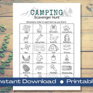 Camping Scavenger Hunt | Camping Game Printable | Outdoor Kids Treasure Hunt | Hiking Scavenger Hunt