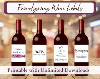 Friendsgiving Wein Etikett Printable | Lustige Thanksgiving Weinflasche Geschenk Idee | Geschenk für einen Freund oder eine Gastgeberin | DIY Weihnachts-Weinetiketten