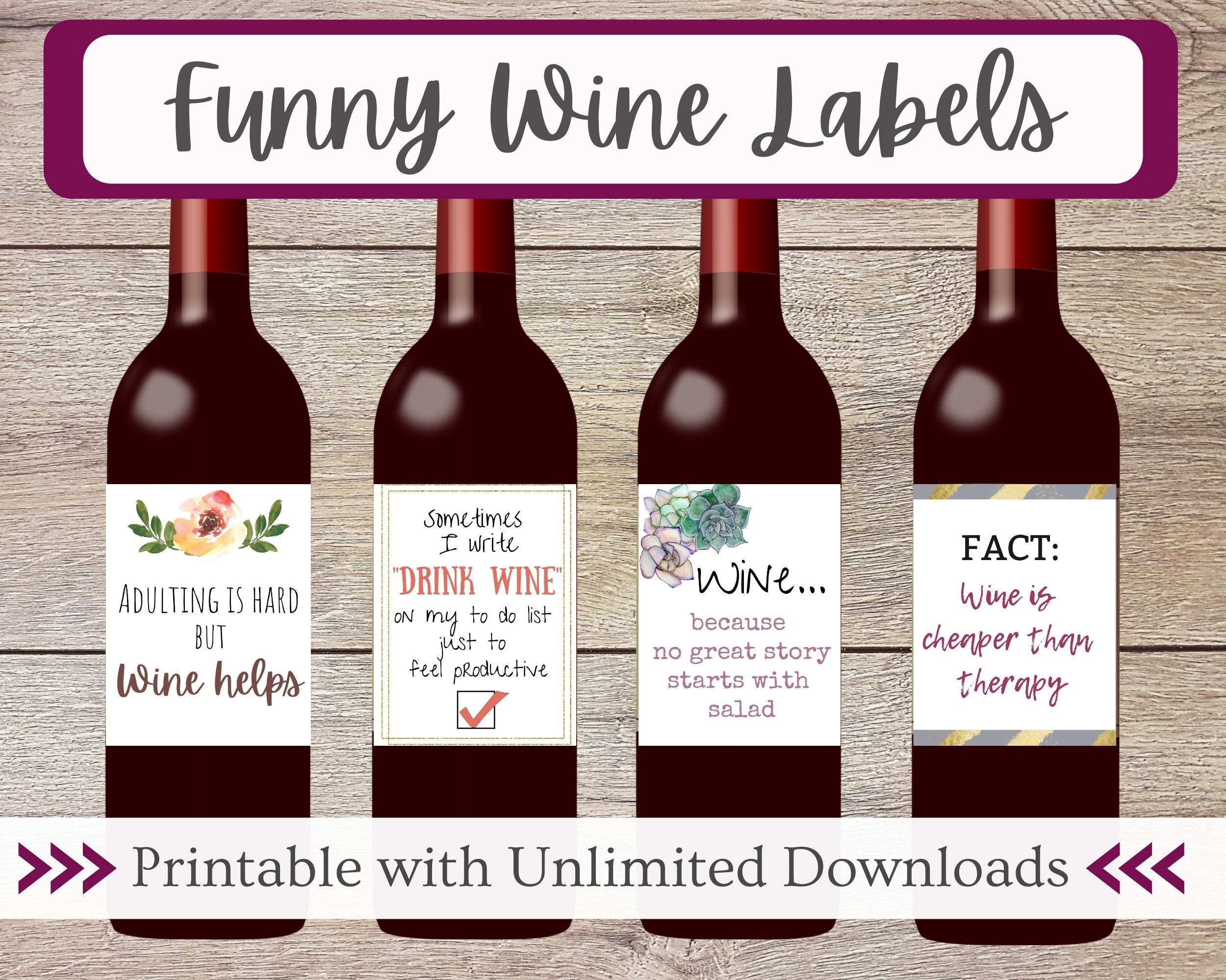 Funny Wine Label Printable Fun Wine Bottle Gift Idea Gift Etsy