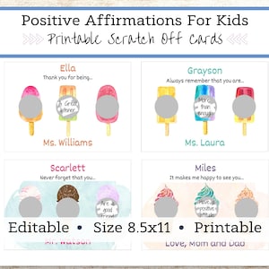 Positive Affirmations For Kids, Personalized and Printable Card for Student, Custom Scratch Off, Lunch Box Note for Kids