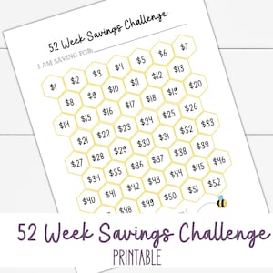 Honeycomb Savings, 52 Week Savings Challenge, 1000 Savings Challenge Printable, Savings Tracker, Money Challenge