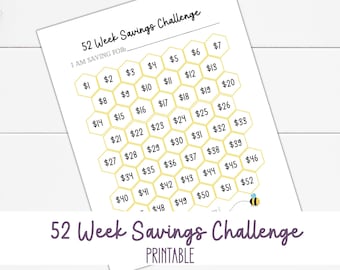 Honeycomb Savings, 52 Week Savings Challenge, 1000 Savings Challenge Printable, Savings Tracker, Money Challenge
