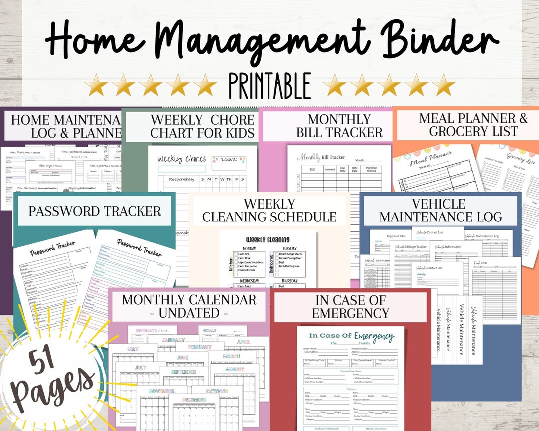 Home Management Binder, Home Organization Planner, Household Planner ...