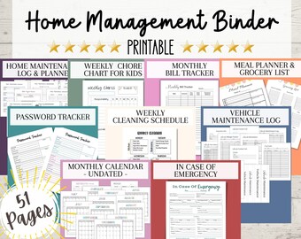 Home Management Binder, Home Organization Planner, Household Planner Printable, Household Life Planner, New Home Planner and Log