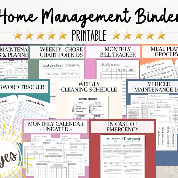 Home Management Binder, Home Organization Planner, Household Planner Printable, Household Life Planner, New Home Planner and Log