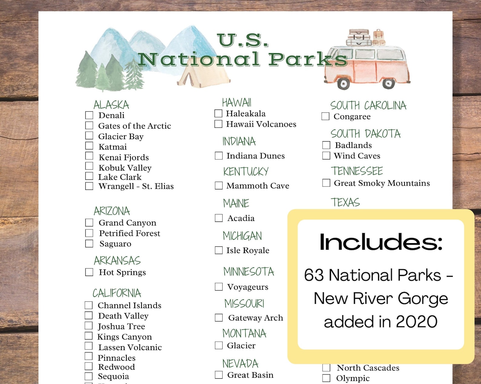 National Park Checklist Printable United States National | Etsy
