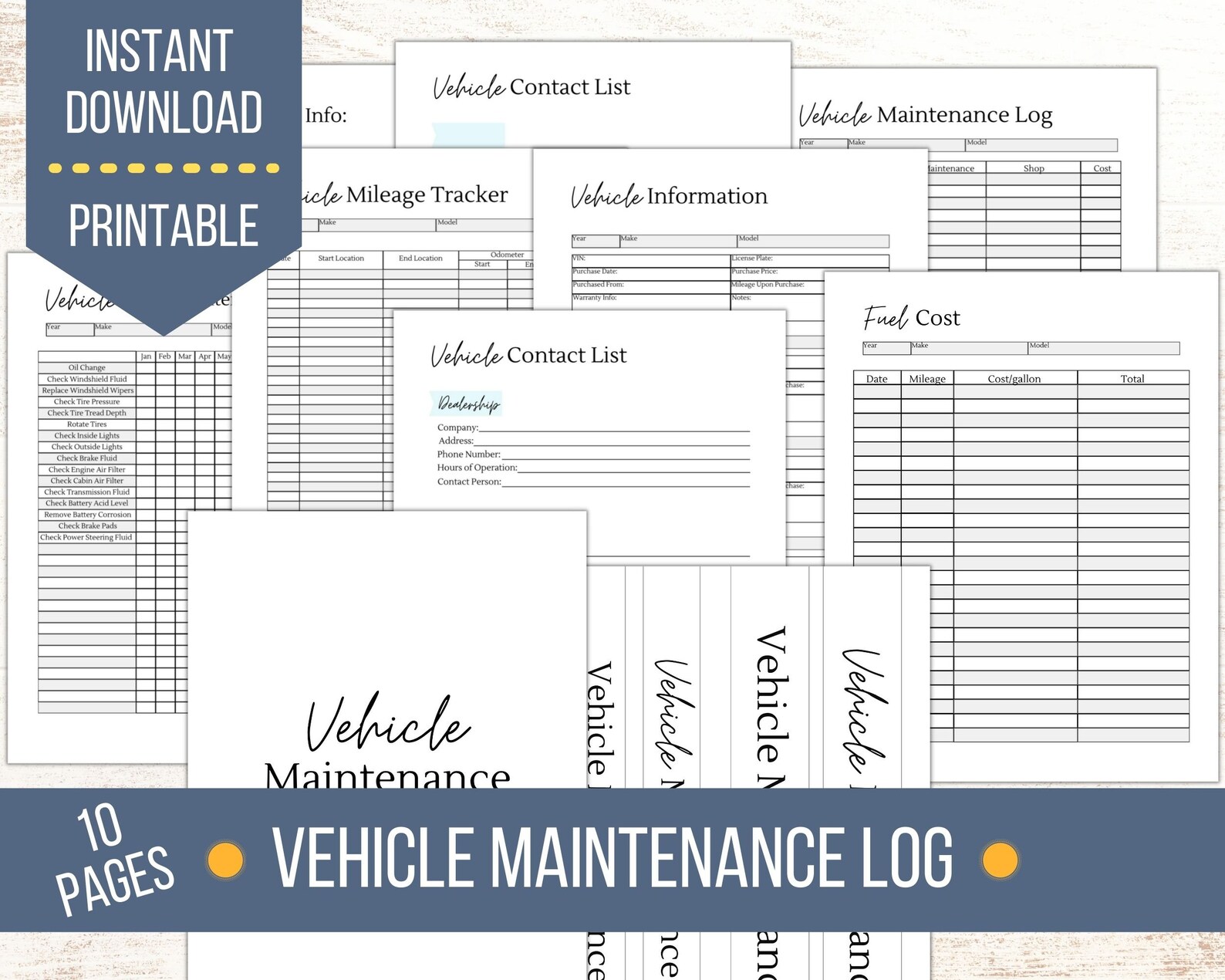 Vehicle Maintenance Log Printable | Car Maintenance Checklist and ...