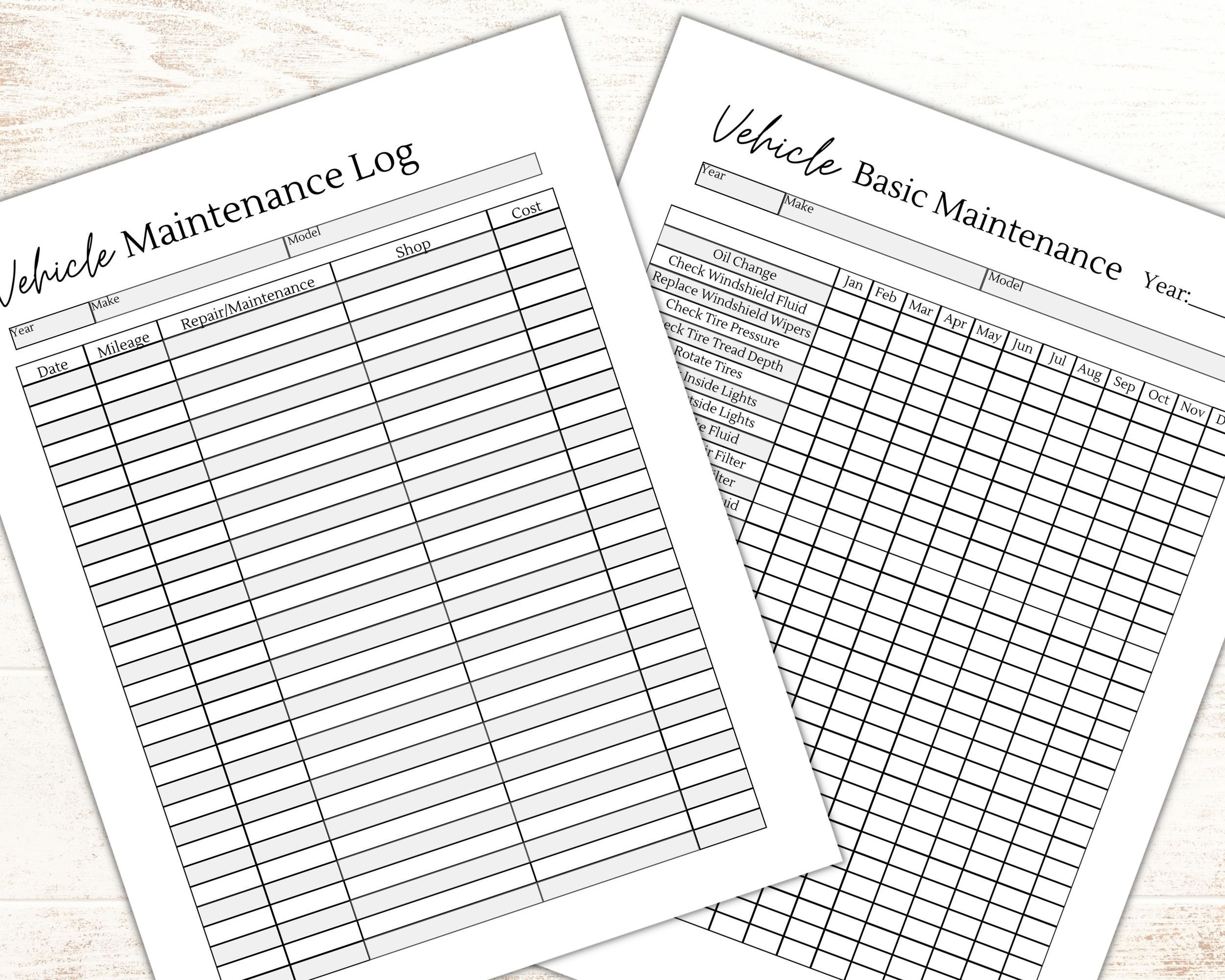 Vehicle Maintenance Log Printable Car Maintenance Checklist Etsy