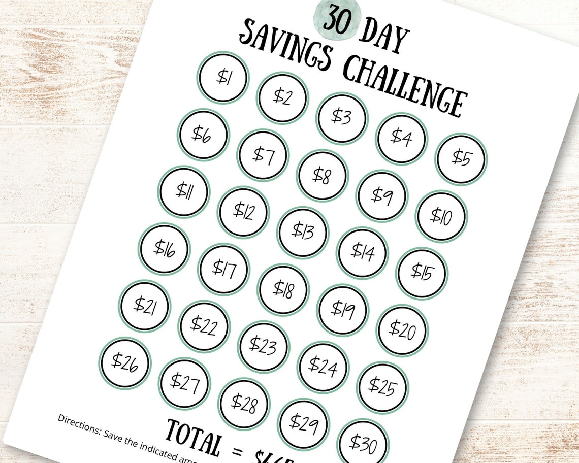 30 Day Savings Challenge Printable Money Challenge Tracker Money Goal ...