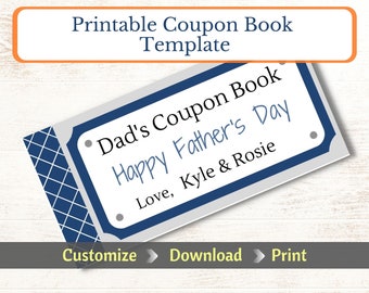 Printable Coupon Book Template For Dad | DIY Father's Day Gift | Editable and Personalized Coupon Book for Him