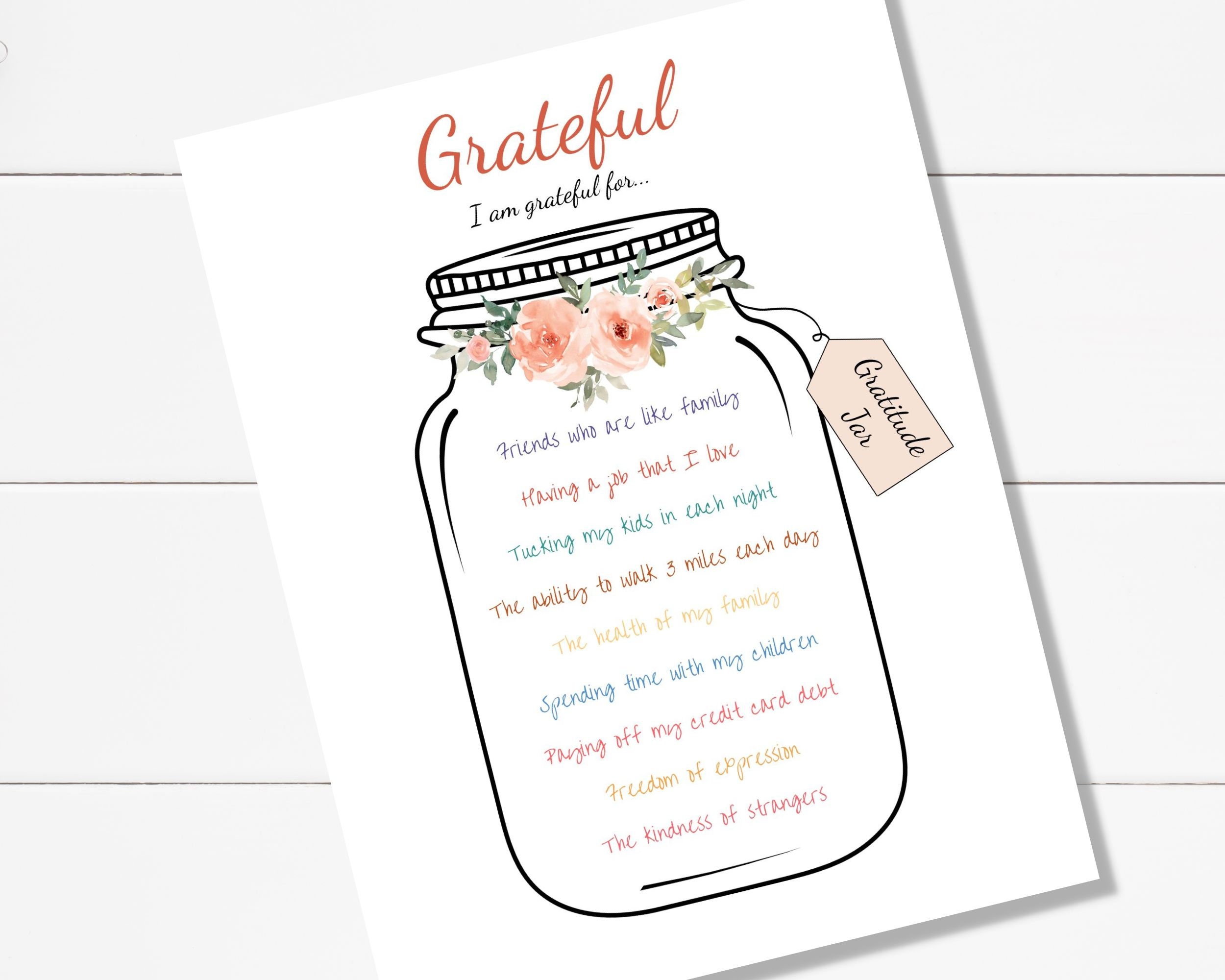 Gratitude Jar Printable, Gratitude Journal Insert, Gratitude Challenge ...