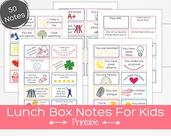 Lunch Box Notes For Kids, Lunchbox Notes for Kindergarten, Printable School Lunch Notes, Lunch Box Cards, Positive Affirmation Notes