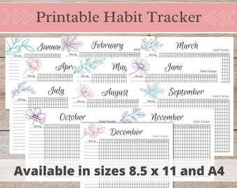 Habit Tracker Printable | Daily, Weekly, and Monthly Routine Log | Yearly Habit Tracker | Habit Journal