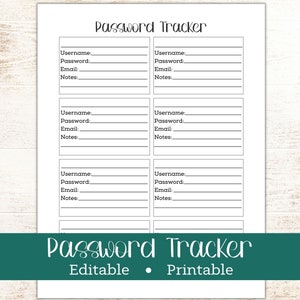 Password Organizer Printable, Password Book, Password Keeper and Log Printable, Editable Password Tracker and Template