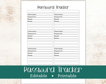 Password Organizer Printable, Password Book, Password Keeper and Log Printable, Editable Password Tracker and Template