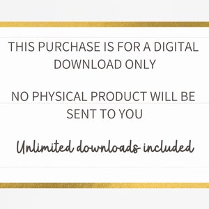 Puede incluir: Un marco dorado con fondo blanco y texto negro que dice "THIS PURCHASE IS FOR A DIGITAL DOWNLOAD ONLY NO PHYSICAL PRODUCT WILL BE SENT TO YOU Unlimited downloads included".