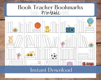 Book Tracker Bookmark Printable | Reading Log Digital Download | Kids Bookmark Set | Book Lover Gift | Color In Bookshelves Bookmark