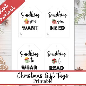 Four Gift Rule Christmas Gift Tags, Holiday Gift Labels, Printable Xmas Gift Tags for Presents, Merry Christmas Gift Tags for Kids
