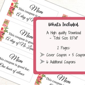 Printable Coupon Book Template for Mom, DIY Mother's Day Gift, Editable ...