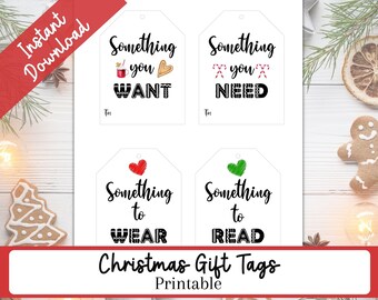 Four Gift Rule Christmas Gift Tags, Printable Holiday Gift Labels, Merry Christmas Gift Tags, Xmas Hang Tags