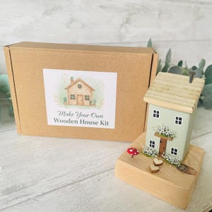 DIY Make your own wooden house cottage kit, green, pink or blue