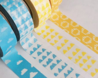 Washi tape sample set/Blue yellow pattern 4 pack/50cm each pattern/decorative/planner/bujo/scrapbooking