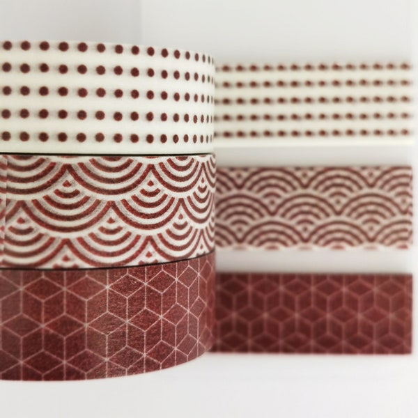 Washi tape sample set/MUJI red pattern 3 pack/50cm each pattern/decorative/planner/bujo/scrapbooking