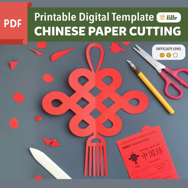 Chinesischer Knoten/chinesischer Papierschnitt/digital/druckbare Vorlage/PDF/A4/Chinesisches Neujahr/Urlaub/Dekoration