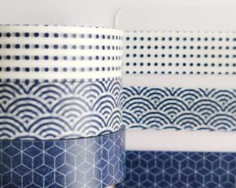 Washi tape sample set/MUJI blue pattern 3 pack/50cm each pattern/decorative/planner/bujo/scrapbooking