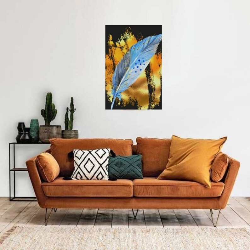 Blue Feather High Resolution Wall Art Minimal Wall Art Etsy