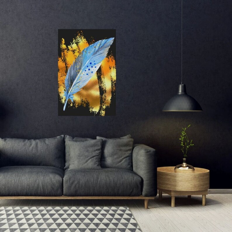 Blue Feather High Resolution Wall Art Minimal Wall Art Etsy