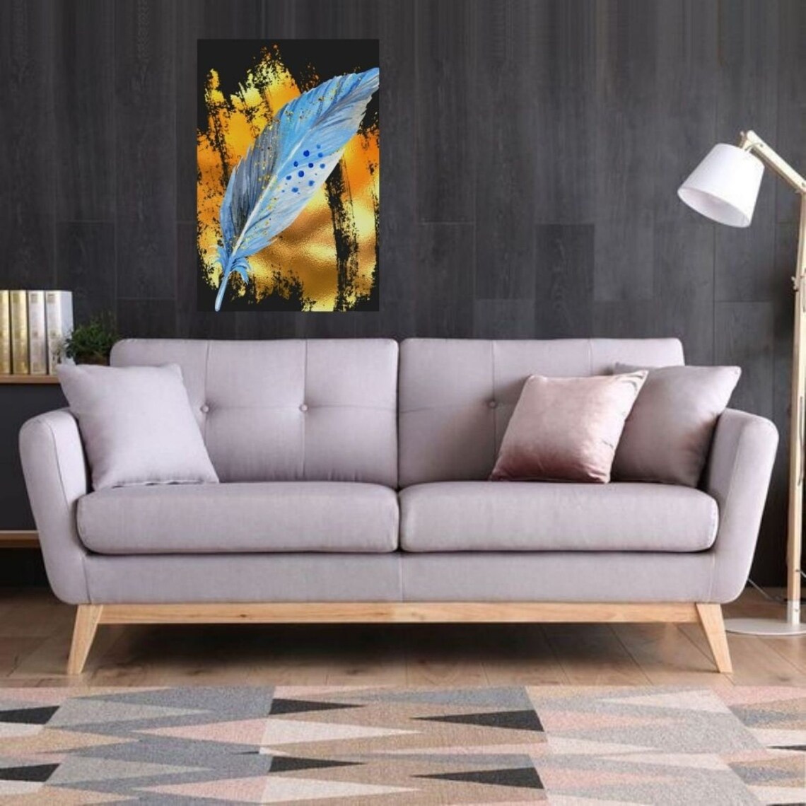 Blue Feather High Resolution Wall Art Minimal Wall Art Etsy