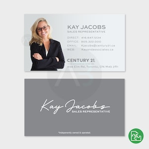 Real Estate Business Card Design, RECO Compliant Realtor Business Card, Agent Business Card, "Kay" Modern Photo Business Card PDF
