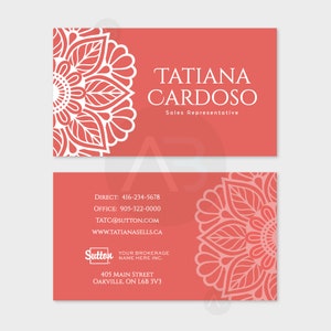 Real Estate Business Card Design, RECO Compliant Realtor Business Card, Agent Business Card, "Tatiana" Flower Business Card PDF