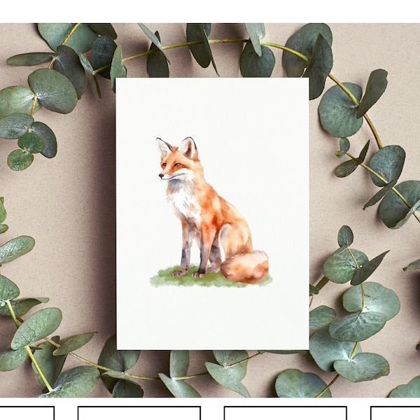 Fox Personalized Note Cards- 4 designs/ Watercolor Fox - card and envelopes (S1)
