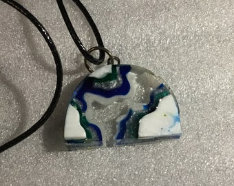 Resin Pendant Necklace in Blue and White
